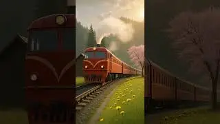 Peaceful Train Journey Through Spring Countryside