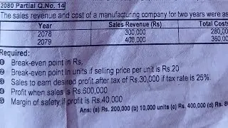 Cost volume profit analysis ||2080partial and2077 Tu question solve bbs second year