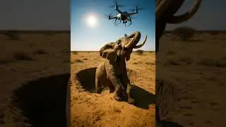 The drone successfully rescued the elephant trapped in the mud pit. #rescue #animallife