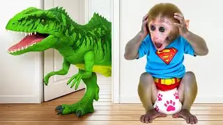 Monkey Baby Bon Bon with Puppy team up to rescue a dinosaur from a trap