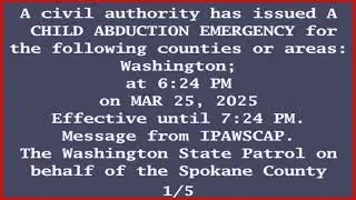 EAS Recreation (3/25/25): Washington State Amber Alert