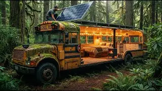 I Turned an Abandoned Old Bus into a Luxury Tiny House (ASMR)