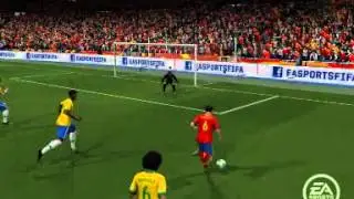 Andres Iniesta chips J&uacute;lio C&eacute;sar Soares Esp&iacute;ndola﻿ (3 ESP - 1  BR) against  #pawbawsaw in #FIFA14