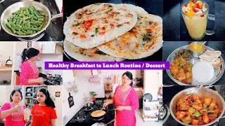 Morning To Afternoon Routine/Summer special Mango Mastani/ uttapam,Bhindi fry,Simla mirch Aloo/Thali