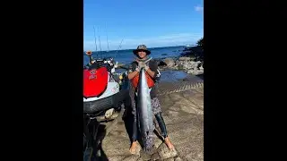 Catching a 70 pound Ono (Wahoo) from my Jetski Maui,Hawaii
