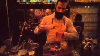 Nick Koumbarakis of The House Of Machines preparing an Old Fashioned