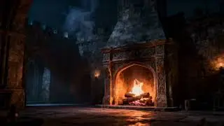 Medieval Fireplace Ambience | Stone Chamber at night 5 hours 