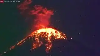 Nov 16, 2025: Brilliant Fuego Volcano Eruptions at Night