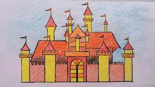 how to draw castle 🏰 with wax crayon colours for kids || Mahal kese banaye ||🎨 #art #trending #viral