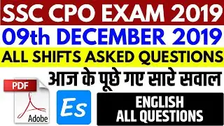SSC CPO 9TH December 2019 English Asked Questions | SSC CPO Question Paper 9 December 2019 PDF