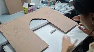 Backdrop painting for Radharamanji❤️| Part 1| Radharamanji backdrop| Mdf board painting| Lippan art
