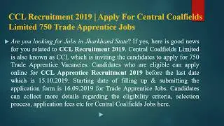 CCL Recruitment 2019 | Apply For Central Coalfields 750 Apprentice Jobs