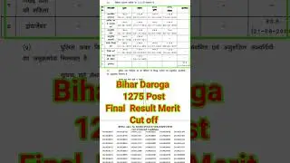 Bihar Daroga 1275 Post Final Result Merit Cut off #bihardaroga#biharsi#bihardarogaresult#shorts