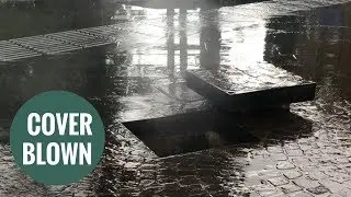 Terrifying moment a manhole cover 