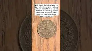 1867 Italy 1 Centesimo King Vittorio II #king #italy #bronzecoin #amsr