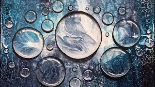 #038 Tripple swipe with fast growing cells and bubbles - acrylic pour fluid art painting