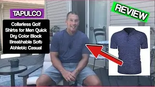 TAPULCO Collarless Golf Shirts for Men Quick Dry Color Block Breathable Soft Athletic Casual Daily T