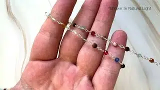 Sterling Silver Natural Gemstone 3mm Faceted Round Multi-Stone Rosary Chain #jewelrychain #gemstone