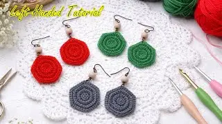 Easy Hexagon 3D Crochet Earring Pattern | Left-Handed Tutorial