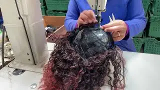 Making wigs with a sewing machine; skills for making synthetic fiber wigs.