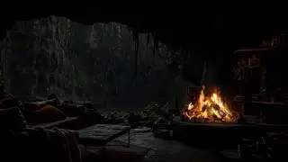 Hidden Cave Shelter ⛈️ Heavy Rain & Cozy Fireplace Sounds for Instant Sleep & Total Relaxation