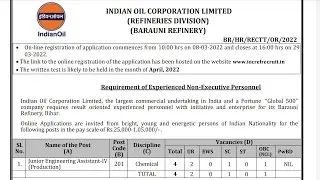 IOCL JE 2022 | IOCL Barauni Refinery JEA 2022 | IOCL JEA 2022 | IOCL JEA Form Fill Up 2022 | IOCL