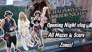Halloween Horror Nights Opening Night vlog all Haunted Houses, Scare Zones, & Art The Clown!