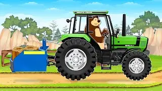 Green Tractor Works Hard on the Farm 🚜 Plowing Fields & Transporting Wood | Vehicles Animation