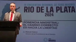 El vocero presidencial Manuel Adorni expuso en el Foro Madrid 2024