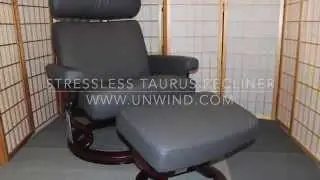 Ekornes Stressless Taurus Recliner- Rock Paloma Leather | Walnut Stained