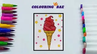 Satisfying art marker colouring in Ice-cream cone red velvet with relaxing background music #art