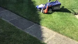 Lawn care, edging with cordless flymo contour