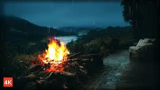 Mountain Bonfire & Rain Ambience 🔥🌧️ 5 Hours of Deep Sleep & Relaxation (4K)