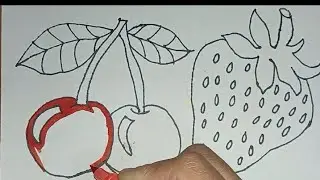 How to draw strawberry🍓 cherry 🍒drawing  kids video viral #colorasful #art @ArchudrawingAcademy