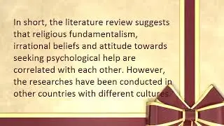 Religious Fundamentalism, Irrational Beliefs and Attitude Towards Seeking Psychological Help