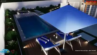 Rectangular Pool & Spa 3D Design - Tyler (Night View)