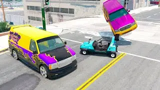Double Flatbed Trailer Truck vs speed bumps! Busses vs speed bumps! Beamng Drive №516
