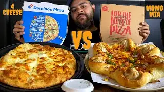 DOMINOS VS  PIZZA HUT I 4 CHEESE VS MOMO MIA  I PIZZA CHALLENGE I PIZZA MUKBANG I ASMR EATING PIZZA