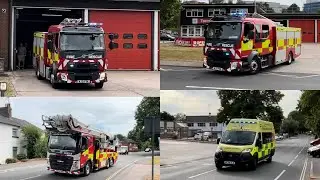DSFRS Torquay fire station turn out 2x KV17P1, Volvo ALP arriving to Torquay and 3x ambulances 