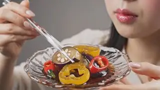 ASMR Chinese-Style Eggplants 🍆 | Relaxing Crunchy Sounds | Sparkly Glass Food (No Talking)