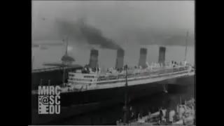 Trans-Atlantic ocean liner RMS Aquitania sailing from New York in 1930
