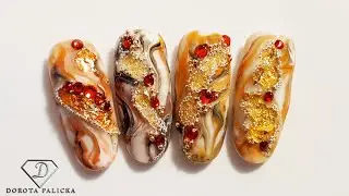 Autumn marble with gel polish. Quick and easy Autumn nail art for beginners.