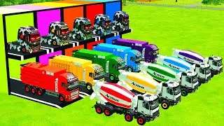 Garage with Colors - ALL MIXER TRUCK WITH DOUBLE FLATBED TRAILER TRUCK, MERCEDES, SCANIA, DAF - FS22