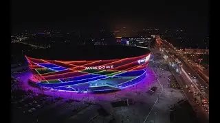 MVM Dome Budapest - Events venue with dynamic neon colours | RDX_Aerials | 4K Drone Footage |
