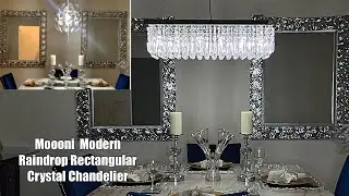 Moooni Modern Raindrop Rectangular Crystal Chandelier|Glam Dining Room update