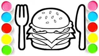 Cute Burger And Spoon Drawing Colouring & painting for kids and toddlers step by step #burger 