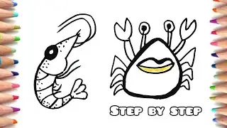 Let's To Draw A Shrimp And Cartoon Crab || How to draw a seafoods - drawing lessons for kids