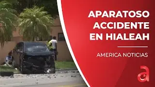 Aparatoso choque frontal entre dos autos en Hialeah