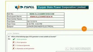 PSPCL JE ELECTRICAL 18/12/2019 Evening  Shift QUESTION PAPER WITH ANSWERS