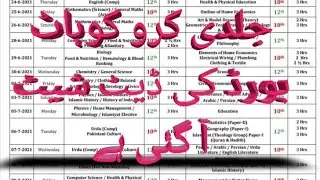 bise kohat date sheet 2021 anual exam